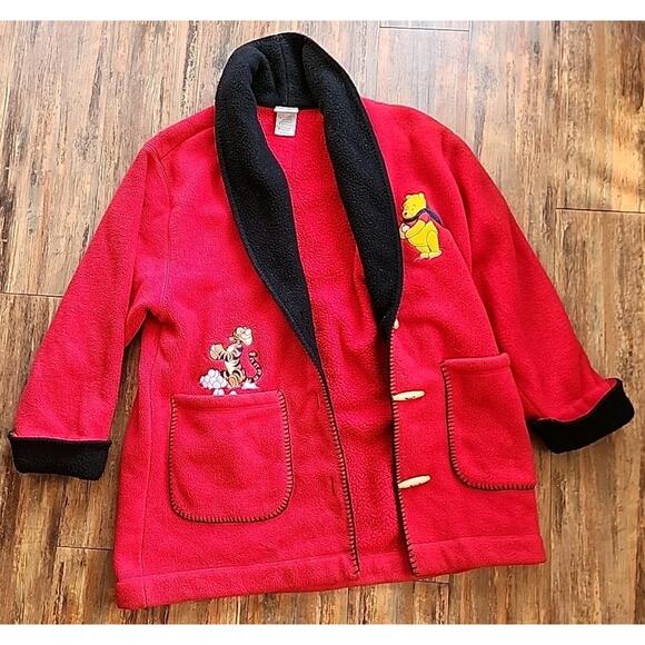 Vntg. Disney Store Pooh Bear Shawl Collar Fleece Jacket - Picture 1 of 11